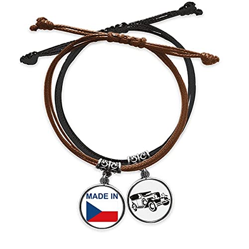 Bracelet corde l'amour au pays tchèque chaîne de main en cuir et minibus vintage
