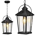 Slypadan Outdoor Pendant light, 16" Large Dusk to Dawn Outdoor Chandelier for Porch, Waterproof exterior Hanging light fixture, Porch Light Ceiling Mount, Black Hanging Lantern for Yard, Gazebo, Patio