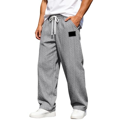 Bauzuoyo Pantalones de chándal para hombre, ajuste ancho, cómodos pantalones de ocio con bolsillos, pantalones de chándal japoneses, informales, Y2K, cintura elástica con cordón, pierna ancha