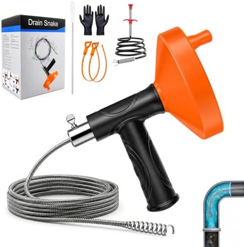 33 Feet Drain Snake Auger, Plumbing Snake Drain Hair Clog Removal...