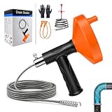 33 FT Drain Snake Auger, Plumbing Snake Drain Hair Clog Removal Tool, Sink Unclogger Drain, Heavy Duty Drum Auger, Cleaner Tool for Bathroom Kitchen Tub Shower Drain Clog Remover with Gloves