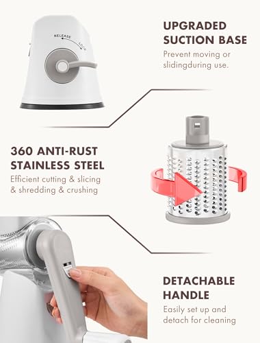 Image of GDL Rotary Cheese Grater, Upgraded 5-in-1 Cheese Grater Hand Crank, Multi-purpose Cheese Shredder with Handle, Vegetable Slicer Cutter Ice Shaver for Potato, Carrot, Nuts, Chocolate