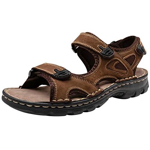 Jousen Men's Sandals Leather Open Toe Beach Sandal Outdoor Summer Sport Hiking Sandals with Arch Support
