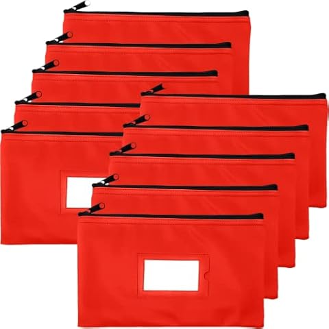 Money Bank Deposit Bag with Zipper | 11x6 inch | Red | Durable Leatherette Money Cash Coin Check Wallet Pouch for Men & Women with Framed ID Window and Blank Card | by GIDABRAND (10) Cover