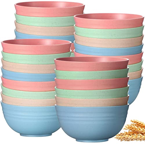 24 Pcs Unbreakable Cereal Bowls 24Oz Reusable Bowls For Kitchen Wheat Straw Fiber Soup Bowls Lightweight Plastic Bowls, Microwave And Dishwasher Safe, For Ramen Salad (Pink, Mint Green, Blue, Beige) #TOP30