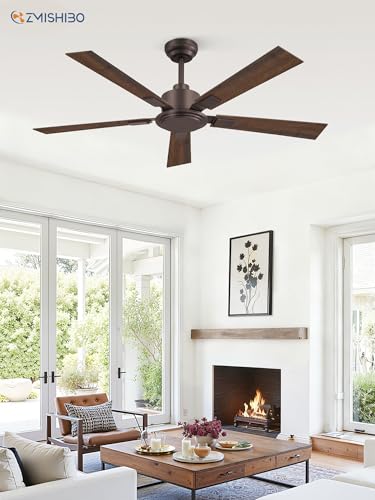 ZMISHIBO 52 Inch Ceiling Fan without Light, Farmhouse Ceiling Fan No Lights, Quiet Reversible DC Motor, 6-Speeds, Brown Ceiling Fans with Remote for Living Room, Bedroom, Patio, Indoor/Outdoor Use thumbnail 8
