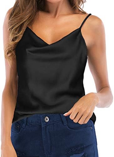 TOUTOUAI Women's Cowl Neck Camis Satin Tank Top Camisoles Blouses (Black, 4-6)