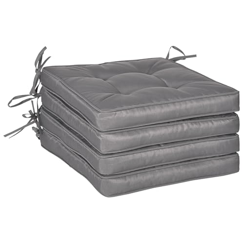 Outsunny Conjunto de Cojines para Sillas de Comedor 42x42x5 cm Juego de 4 Piezas Cojines para Sillas de Jardín Impermeable con 2 Amarres de Fijación Gris Oscuro