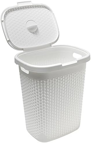 Addis Faux Rattan 40 Litre Family Slim Laundry Clothes Washing Hamper Bin with Lid, Beige, Calico/Cream