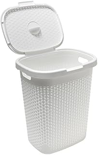 Addis Faux Rattan 40 Litre Family Slim Laundry Clothes Washing Hamper Bin with Lid, Beige, Calico/Cream