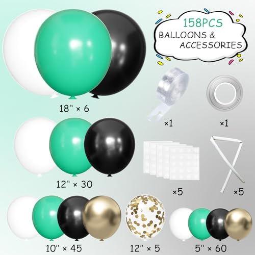 Image of MEBAY Green Black White Metallic Gold Balloons Garland Arch Kit, 146 Pcs Lime Dark Green Matte Black Confetti Gold Balloons for Graduation Football Soccer Army Birthday Party Decorations