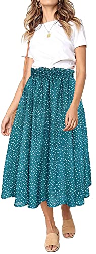 Sinono Women Elastic High Waist A Line Floral Print Swing Chiffon Beach Midi Long Skirt with Pockets3