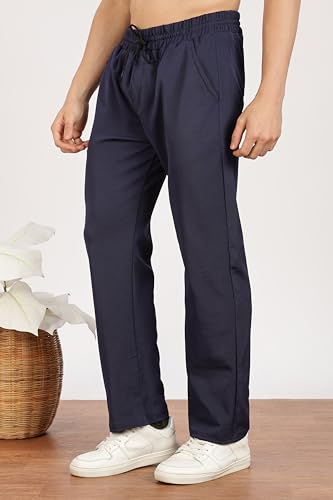 Image of Men's Slim Fit Trouser | Casual Bottoms with Elastic Waist & Drawstring | Soft Stretchable Fabric | Stylish Straight Fit Trousers for Office, Travel & Daily Use