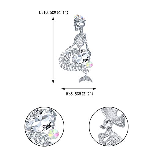 Image of EVER FAITH Women's Austrian Crystal Halloween Mermaid Skull Crown Teardrop Brooch