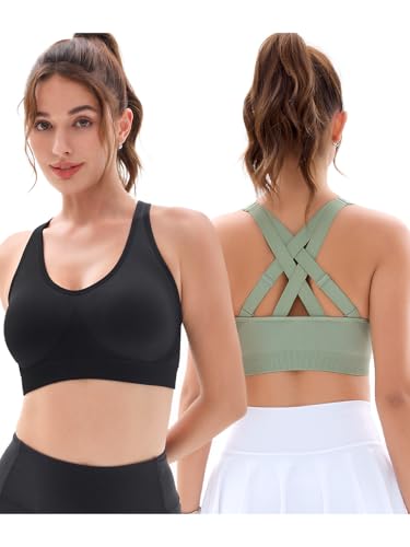 FITTIN Padded Sports Bras for Women: Support Strappy Adjustable Straps Cross Back Sport Bra Pack for Workout Yoga Running Gym2
