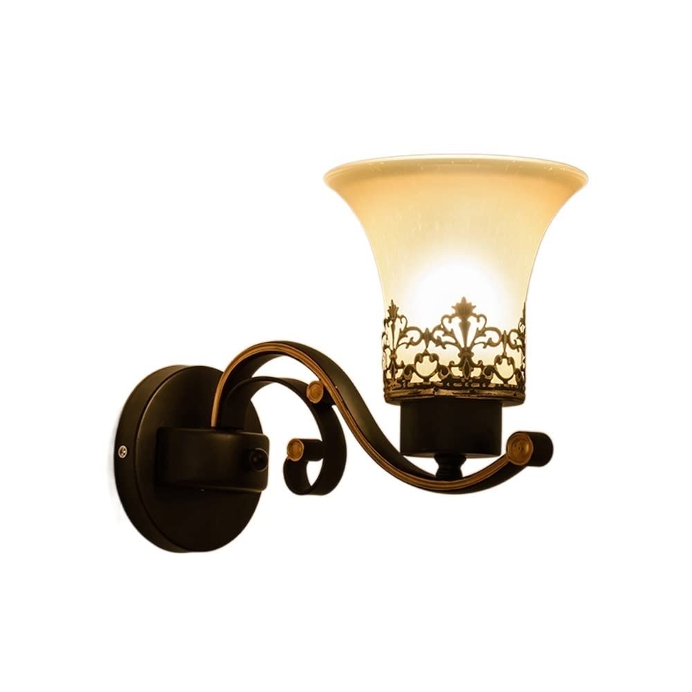 OZBMA Wall Mounted Light European Retro Iron Art Single Head Lamp Pastoral Country Style Double Sconces Glass Shade Lights Bedroom Bedside For Aisle Corridor Stairs Living Room Res