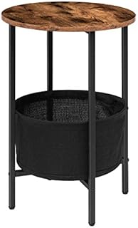 HOOBRO Round Side Table, Sofa End Coffee Drink Snack Table, Bedside Lamp Table with Removable and Washable Storage Basket, for Small Spaces, Living Room, Bedroom, Easy Assembly, Rustic Brown EBF63BZ01