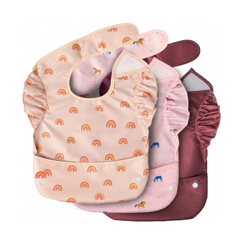 Image of SNOWIE SOFT Sleeved Bib Baby Bib with Pocket, Toddler Bib, Smock, Washable and Lightweight Waterproof Fabric, Fits Bibs for Baby 6 Months+