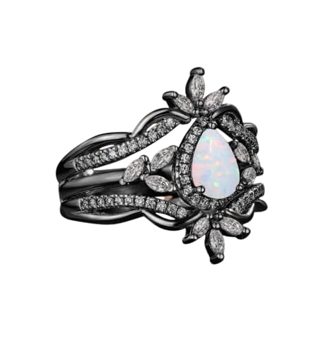 2 CT Pear Cut Created Fire Opal Wedding Bridal Set Ring with Band In 14K Black Gold Plated 925 Sterling Silver Gift for Womens2