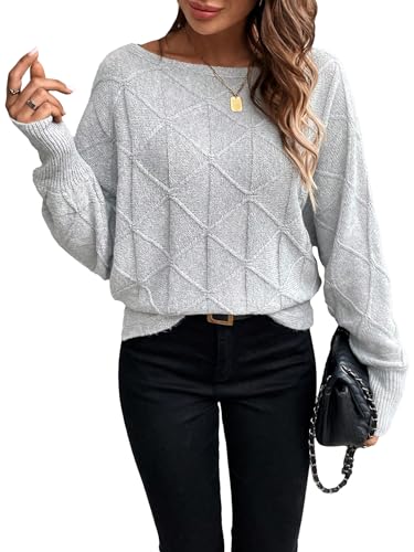 Floerns Women's Boat Neck Dolman Long Sleeve Loose Fit Sweater Pullover Top