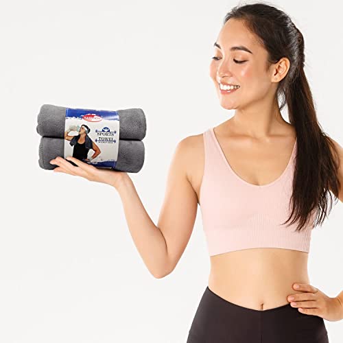 Image of Sassoon Microfiber Gym Towel (Set of 2, Grey) in 450 GSM for Men & Women Super Soft Towel, Fast Drying & Light Weight Ultra Absorbent Sports Towels, Use for Body and Face During Work & Travel