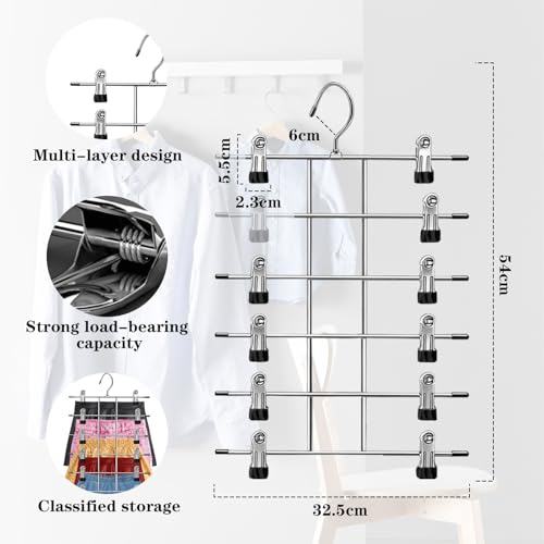 Lahnaokfis 2 Pcs Hosenbügel Platzsparend, Mehrfach Rockbügel Metall Verstellbare Klammern, 360° Drehbarer Haken Kleiderbügel rutschfest Faltbare, Kleiderschrank Organizer, Klemmbügel für Hosen