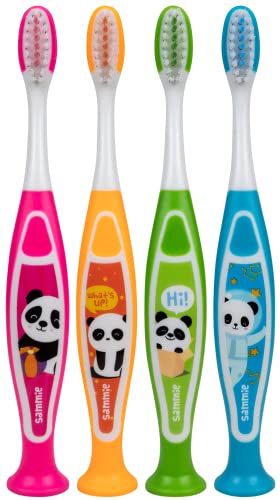 Pro-Sys Panda Kids Extra Soft Toothbrush With Suction Cup Bottom, Sammie The Panda, For Boys & Girls, Toddlers & Children Ages 2-4 Years (Pack Of 4) #TOP9