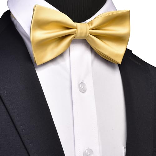 Image of GUSLESON Men's 3-pc Solid Color Bow Tie Gift Set - Double‑Fold Pre-Tied Bow Tie, Pocket Square, Cufflinks - Wedding Formal Party
