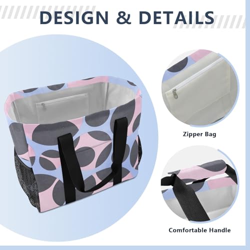 Geometric Circles Black Peach Utility Bag Reusable Shopping Bags Foldable Large Beach Bag Waterproof with Handles Car Tote Bag4