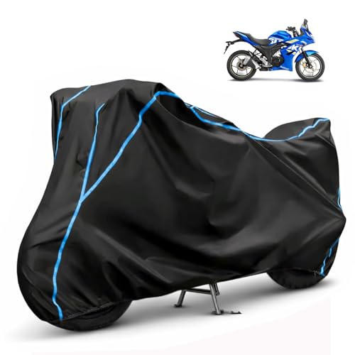 Image of Compatible with Suzuki Gixxer SF Waterproof Two Wheeler Bike Body Cover Water Resistant, Heavy Duty, UV Rays, Dust & Scratch Protection for All-Modal & Variants (Black,Sky Blue Piping)