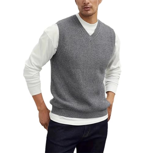 Mnjyihy Men's Classic Sweater Vest Solid Color V Neck Lightweight Thermal Sleeveless Knitted Vests