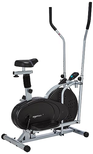 Image of AmazonBasics 2-in-1 Exercise Bike & Cross Trainer with 8 Resistance Levels, Adjustable & Cushioned Seat for Full Body Workout, Max User Weight 100 Kg