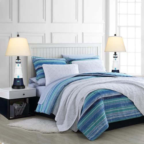 WIHTU Modern Lighthouse Table Lamps Set of 2, White Navy Blue Bedside Nautical Table Lamp, Nautical Style Resin Reading Lights for Bedroom Livingroom, Bulbs Included - Image 5
