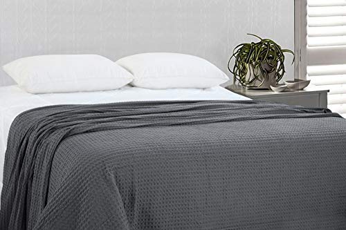 Hillfair 100% Combed Cotton Blanket– Queen Size Bed Blanket– Warm Soft All Season Breathable Lightweight Summer Blankets– Waffle Weave Home Decor Bed Blanket- Grey Queen Bed Cotton Blankets/Bedcover #TOP5