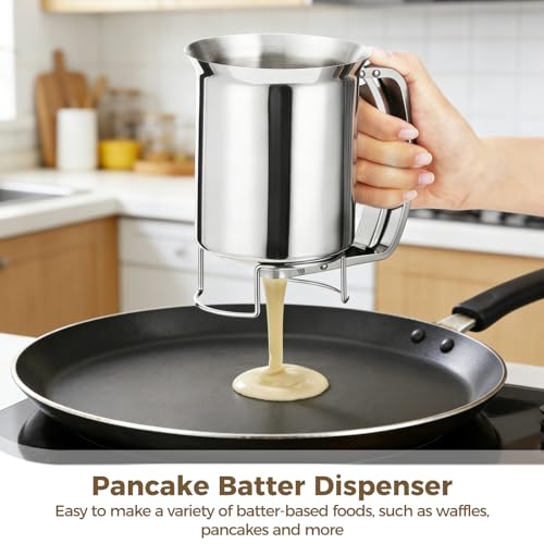 Stainless Steel Pancake Batter Dispenser, 900 ml / 32 oz Batter Separator with Squeeze Handle, Kitchen Baking Tool for Cupcakes, Crepes, Waffles, Takoyaki - Image 4