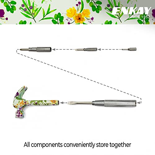 Image of ENKAY - 6 in 1 Floral Hammer and Screwdriver, Multifunction Claw Hammer Tool with Flower Print (Pattern 2)