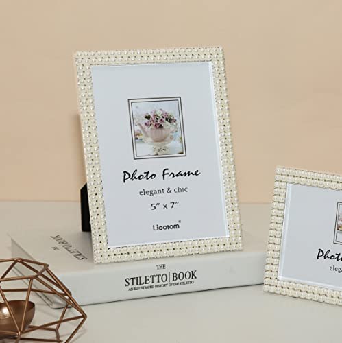 Licotom Metal Picture Frame Silver Plated With Pearls 5X7 Inch, Special Occasion Anniversary Wedding Gift Photo Frame #TOP2