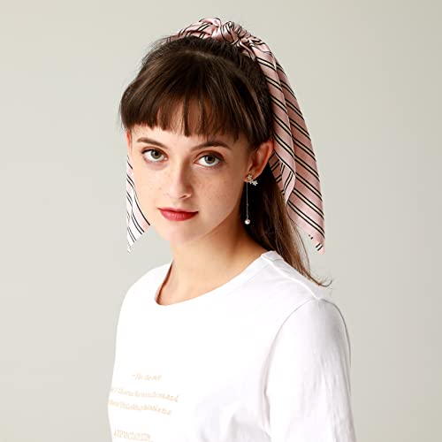 2 Pcs Hair Scrunchies Scarf Stripes Hair Ribbon Satin Bow Silk Elastic Hair Tie Bands Large Ponytail Holder Accessories For Women Girls #TOP3