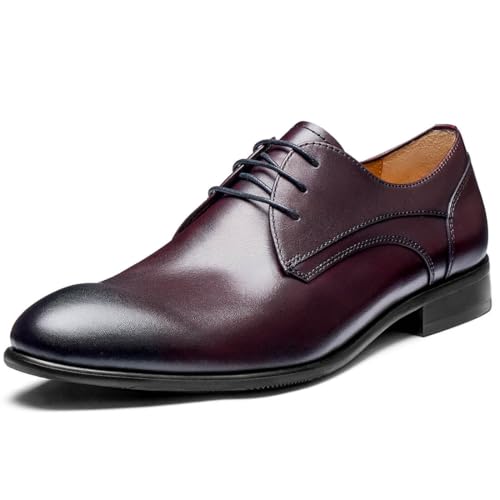 Image of Men's Dress Shoes, Genuine Leather Oxford Shoes for Men, Wingtip Brogue and Plain Toe Lace Up Formal Business Wedding Derby Shoes