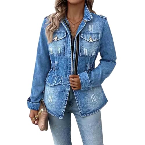 SANLEG Plus Size Denim Jacket for Women Classic Medium Wash
