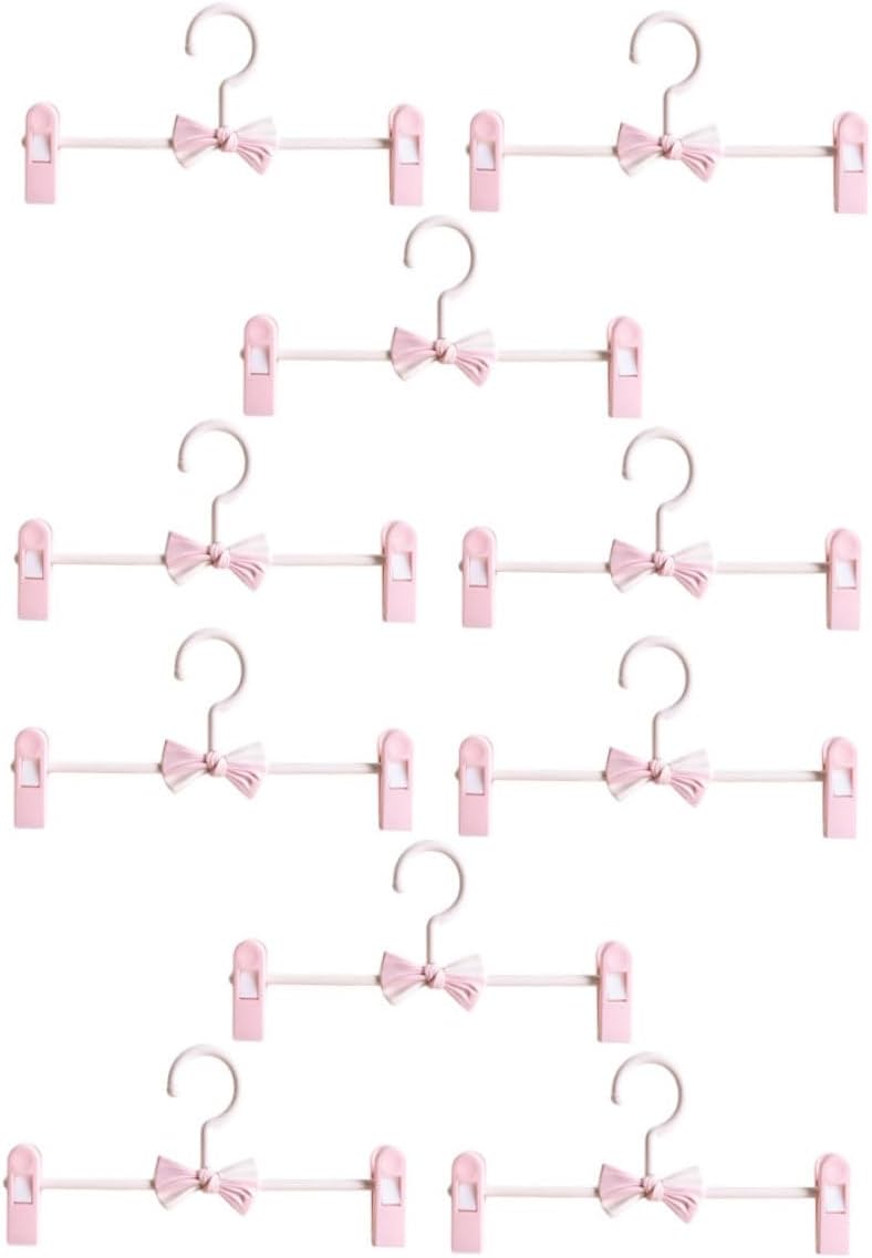 10pcs Adjustable Anti-Skid Skirt Hangers with Clips Pink Plastic