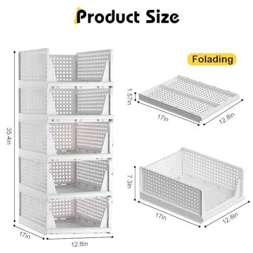 yazi 5 Pack Stackable Closet Storage Box,Closet Shelf Organizer and Storage Plastic Drawer Storage,Wardrobe Organizer Closet Organizers Storage Box for Cupboard Kitchen, Office(5L)