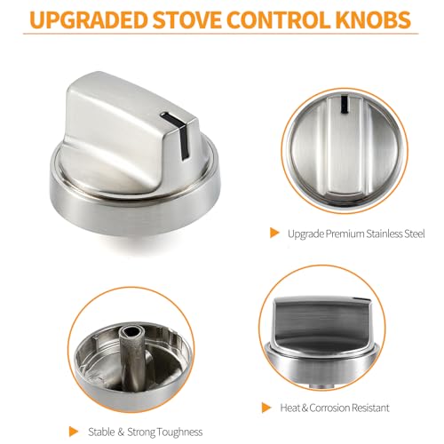 atgestore WB03X29300 Stainless Steel Stove Knobs Replacement for GE Stove Parts Range Knobs JGP3030SLSS JGP3036SL1SS JGP3030SL1SS GE Cooktop Knob KIP 5T06 Burner Control Knobs 5 Pcs by atgestore - Image 3