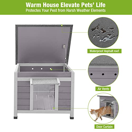 Outdoor Feral Cat House Weatherproof, Small Wooden Rabbit Hutch Bunny Cage Indoor-PVC Door Flaps - Image 6