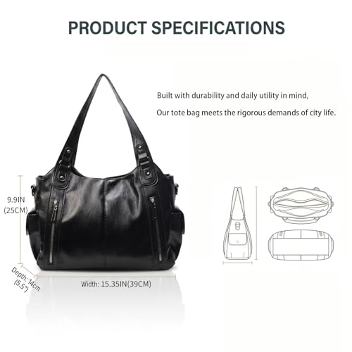 Bolso Hobo de cuero grande para mujer, negro miniatura 4