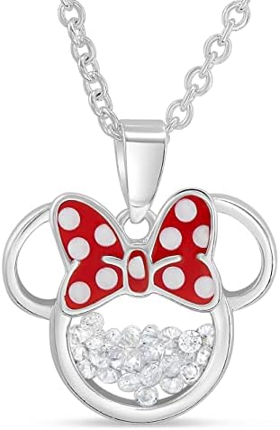 Disney Birthstone Women Jewelry Minnie Mouse Silver Plated April Clear Cubic Zirconia Shaker Pendant Necklace, 18+2" Extender