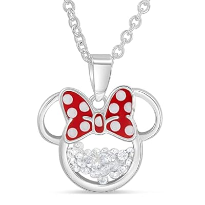 Disney Collar con colgante de Minnie Mouse chapado en plata con piedra natal para mujeres y niñas, 18 + extensor de 2 pulgadas, Medium, Cristal, Circonia cúbica | Ya disponible en tu tienda friki favorita! En mundofriki.es!