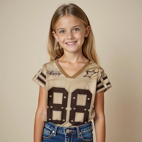 Image of Girls Boy Jersey Shirt Y2k Baggy Shirt 88 Graphic Tshirt V Neck Outfit Kids Oversized Short Sleeve Summer Tee Top