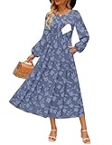 CzzzyL Women Nursing Friendly Dresses for Breastfeeding Smocked Maxi Maternity Postpartum with Pockets Long Sleeve Floral Print FloralBlue X-Large