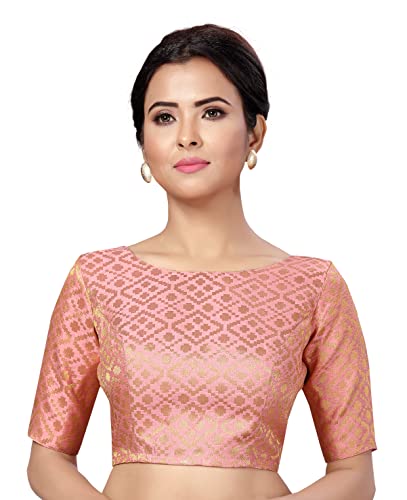 Image of Studio Shringaar Women's Readymade Brocade Elbow Length Sleeves Saree Blouse